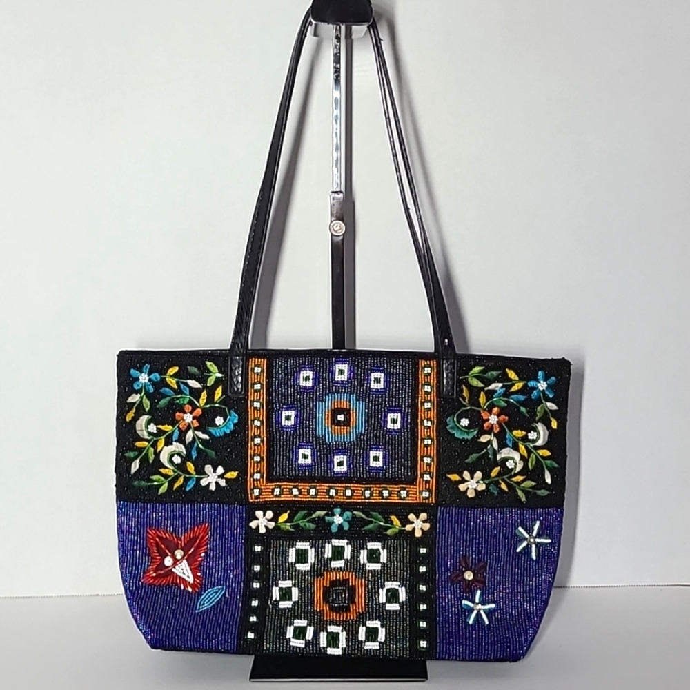 NewCoast Handbag Embroidered and Glass Seed Beads Small Tote